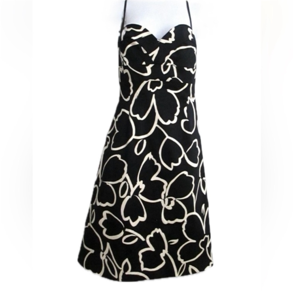 Helen Wang New York Black White Floral Print Sun Dress